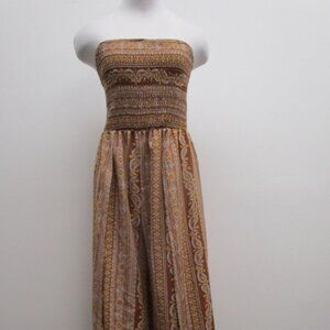 Unknown Brands Brown/White Multi Paisley Strapless Split Leg Jumper